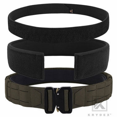 Krydex - Tactical Molle Belt Quick Release Duty Gun Shooting Belt Laser Molle Padded Load Bearing Stiffened Belt - Ranger Green