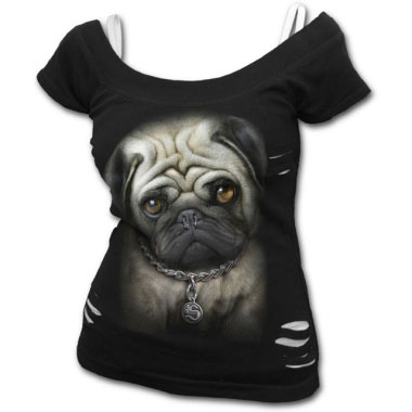 Spiral Direct - PUG LIFE - 2in1 White Ripped Top Black Spiral Direct - PUG LIFE - 2in1 White Ripped Top Black