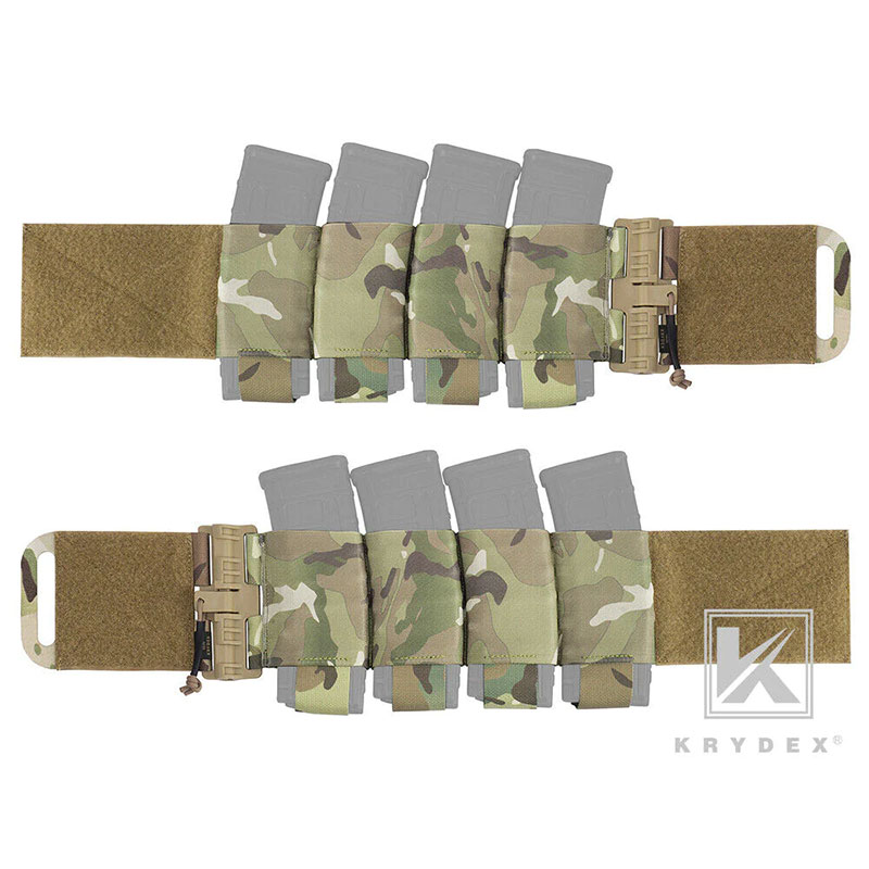 Krydex - Tactical Quick Release Hook & Loop Elastic QUAD Magazine Mag Carrier Cummerbund for Plate Carrier Vest 1 Pair - Multicam