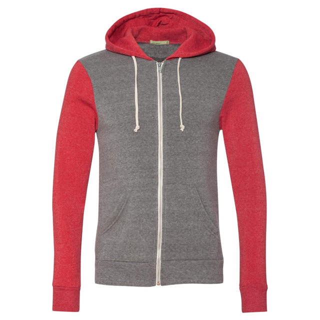 Alternative - Rocky Unisex Colorblocked Eco-Fleece Hooded Full-Zip - Eco Grey/ Eco True Red
