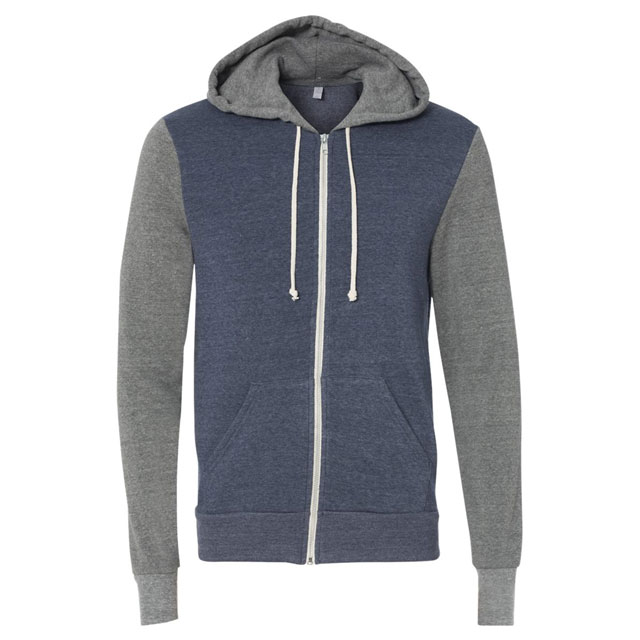 Alternative - Rocky Unisex Colorblocked Eco-Fleece Hooded Full-Zip - Eco True Navy/ Eco Grey