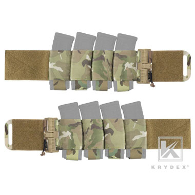 Krydex - Tactical Quick Release Hook & Loop Elastic QUAD Magazine Mag Carrier Cummerbund for Plate Carrier Vest 1 Pair - Ranger Green