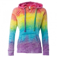 MV Sport - Women's Courtney Burnout V-Notch Sweatshirt - Rainbow Stripe